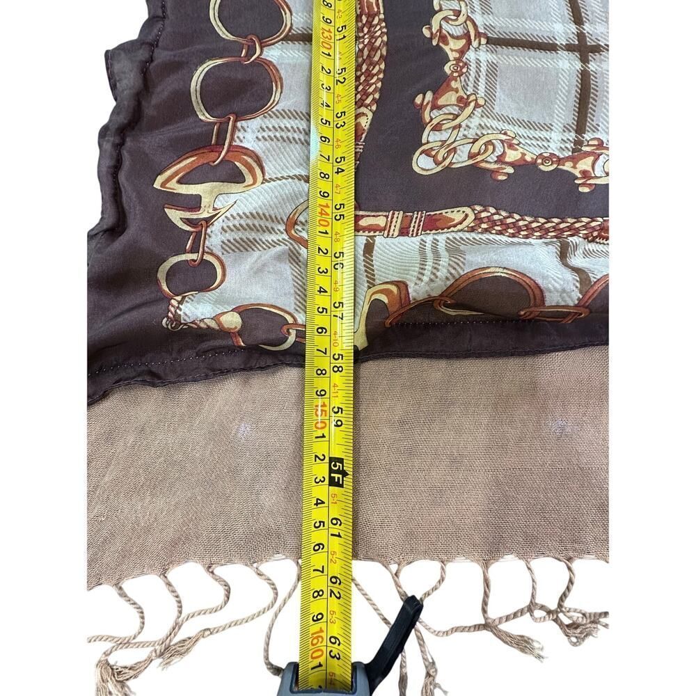 Equestrian Chain Motif 100% Silk Long 58”L x 25.5”W Gold Cowgirl Western Scarf - Picture 7 of 11